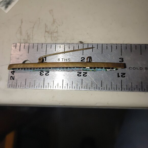 Antique Micro Mosaic Floral Bar Brooch Pin Gold Tone Italy Handmade Jewelry - Picture 4 of 16